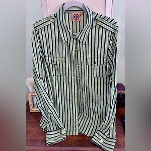 Tory Burch Striped Blouse in Green and Black
